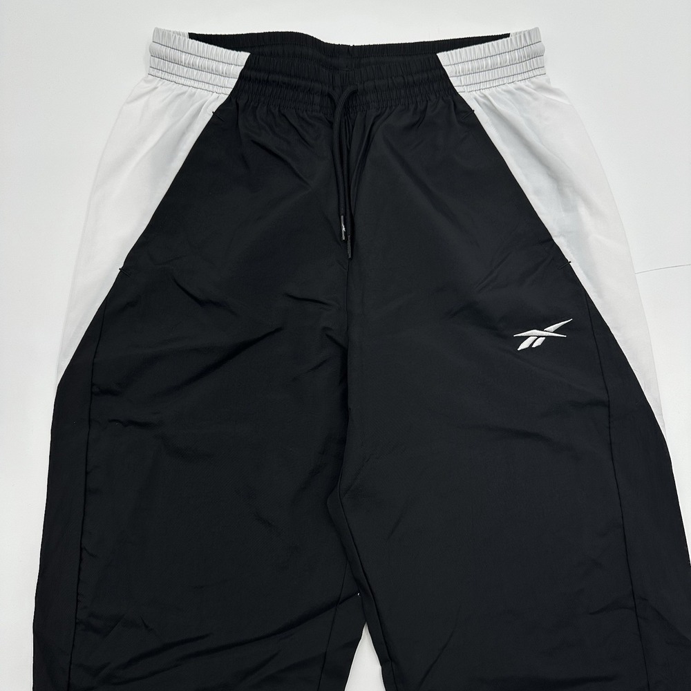 Vintage Reebok Black White‎ Nylon Track Pants Windbreaker Joggers Mens Small Y2K